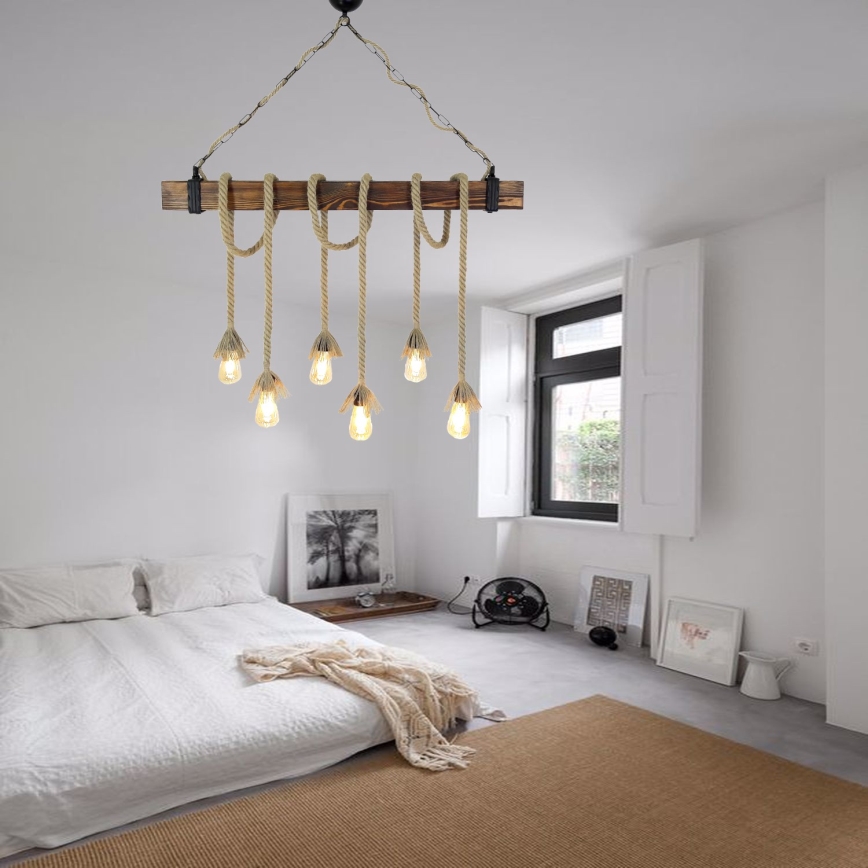 Luster na sajli KUTUK 6xE27/40W/230V borovina