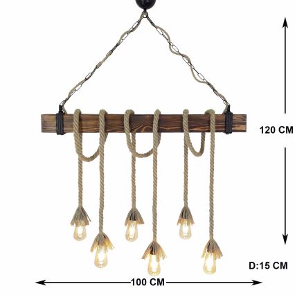 Luster na sajli KUTUK 6xE27/40W/230V borovina