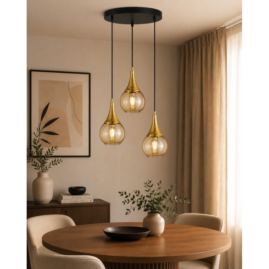 Luster na sajli LACRIMA HONEY 3xE27/60W/230V pr. 30 cm