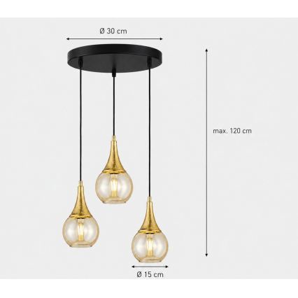 Luster na sajli LACRIMA HONEY 3xE27/60W/230V pr. 30 cm