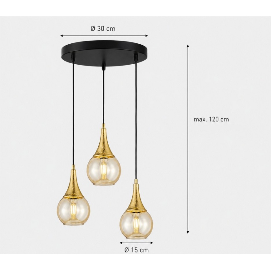 Luster na sajli LACRIMA HONEY 3xE27/60W/230V pr. 30 cm
