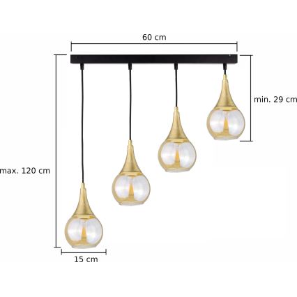 Luster na sajli LACRIMA HONEY 4xE27/60W/230V