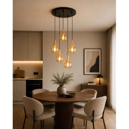 Luster na sajli LACRIMA HONEY 5xE27/60W/230V pr. 45 cm