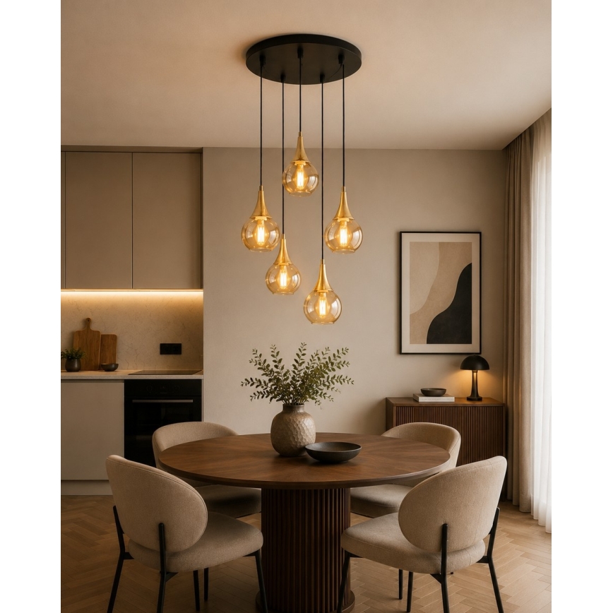 Luster na sajli LACRIMA HONEY 5xE27/60W/230V pr. 45 cm