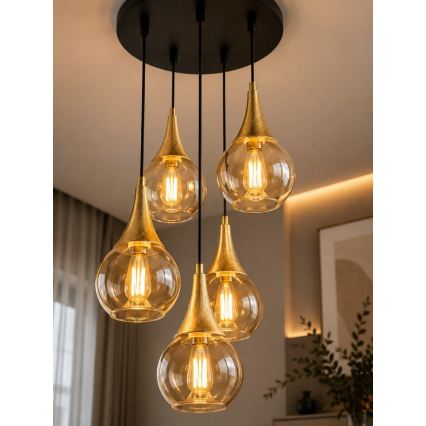 Luster na sajli LACRIMA HONEY 5xE27/60W/230V pr. 45 cm