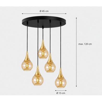 Luster na sajli LACRIMA HONEY 5xE27/60W/230V pr. 45 cm