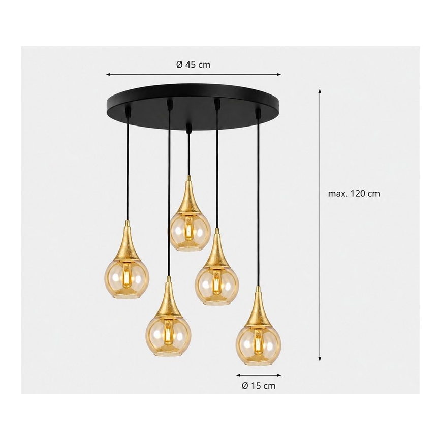 Luster na sajli LACRIMA HONEY 5xE27/60W/230V pr. 45 cm