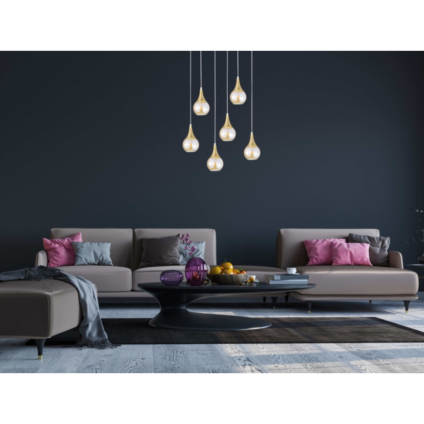 Luster na sajli LACRIMA HONEY 6xE27/60W/230V bijela/zlatna/dimna bež