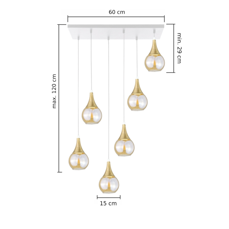 Luster na sajli LACRIMA HONEY 6xE27/60W/230V bijela/zlatna/dimna bež