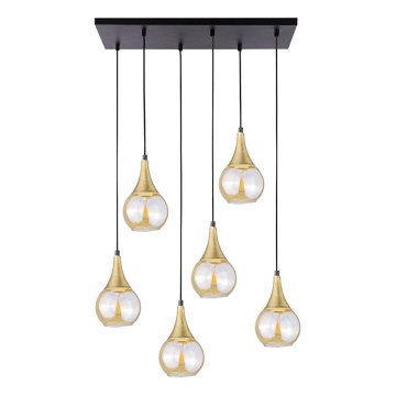 Luster na sajli LACRIMA HONEY 6xE27/60W/230V crna/zlatna/dimna bež