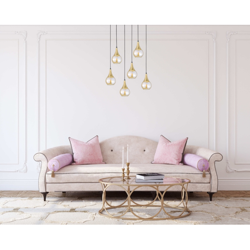 Luster na sajli LACRIMA HONEY 6xE27/60W/230V crna/zlatna/dimna bež