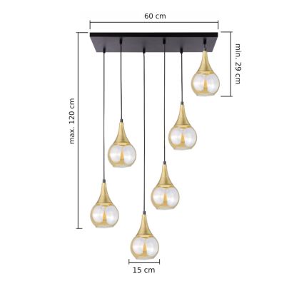 Luster na sajli LACRIMA HONEY 6xE27/60W/230V crna/zlatna/dimna bež