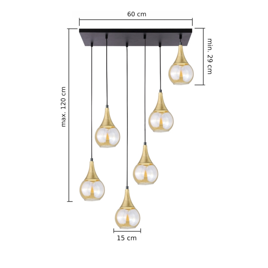 Luster na sajli LACRIMA HONEY 6xE27/60W/230V crna/zlatna/dimna bež