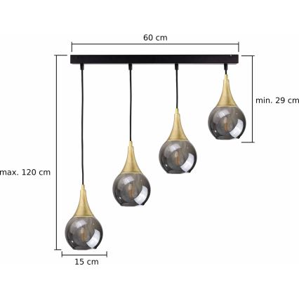 Luster na sajli LACRIMA SMOKY 4xE27/60W/230V