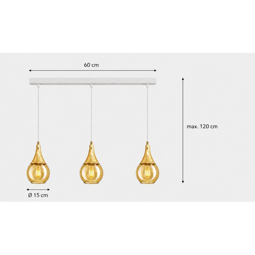Luster na sajli LACRIMA WHITE 3xE27/60W/230V