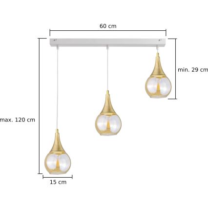 Luster na sajli LACRIMA WHITE 3xE27/60W/230V