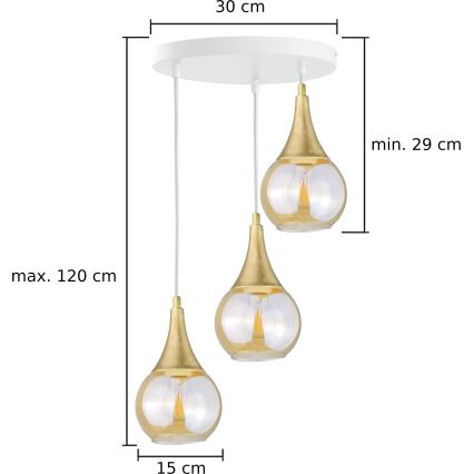 Luster na sajli LACRIMA WHITE 3xE27/60W/230V pr. 30 cm