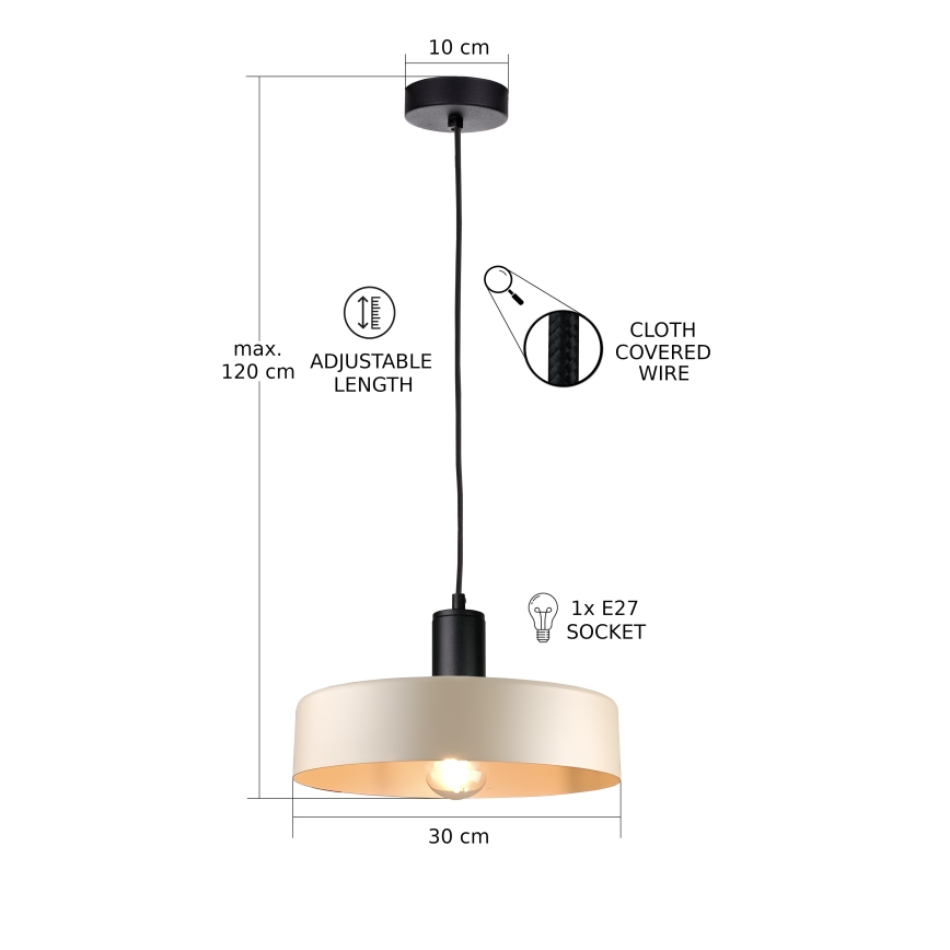 Luster na sajli LATTE 1xE27/60W/230V bež/crna