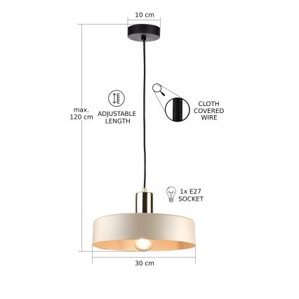 Luster na sajli LATTE 1xE27/60W/230V bež/crna/sjajni krom
