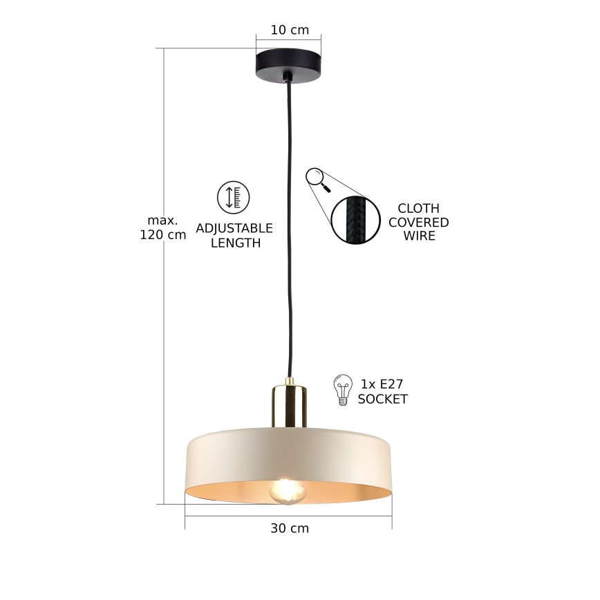Luster na sajli LATTE 1xE27/60W/230V bež/crna/sjajni krom
