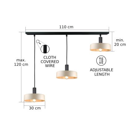 Luster na sajli LATTE 3xE27/60W/230V bež/crna