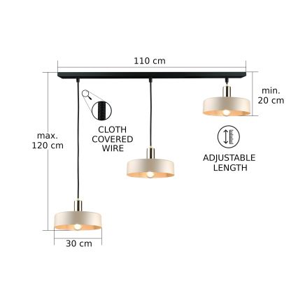 Luster na sajli LATTE 3xE27/60W/230V bež/crna/sjajni krom