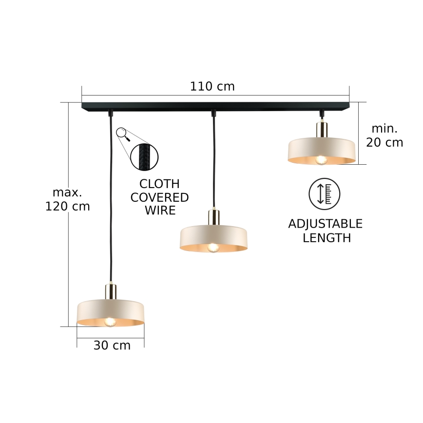 Luster na sajli LATTE 3xE27/60W/230V bež/crna/sjajni krom