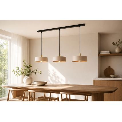 Luster na sajli LATTE 3xE27/60W/230V bež/crna/zlatna