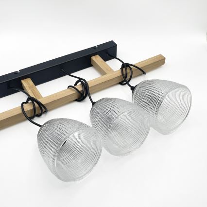 Luster na sajli LEANDRA 3xE27/15W/230V hrast/crna