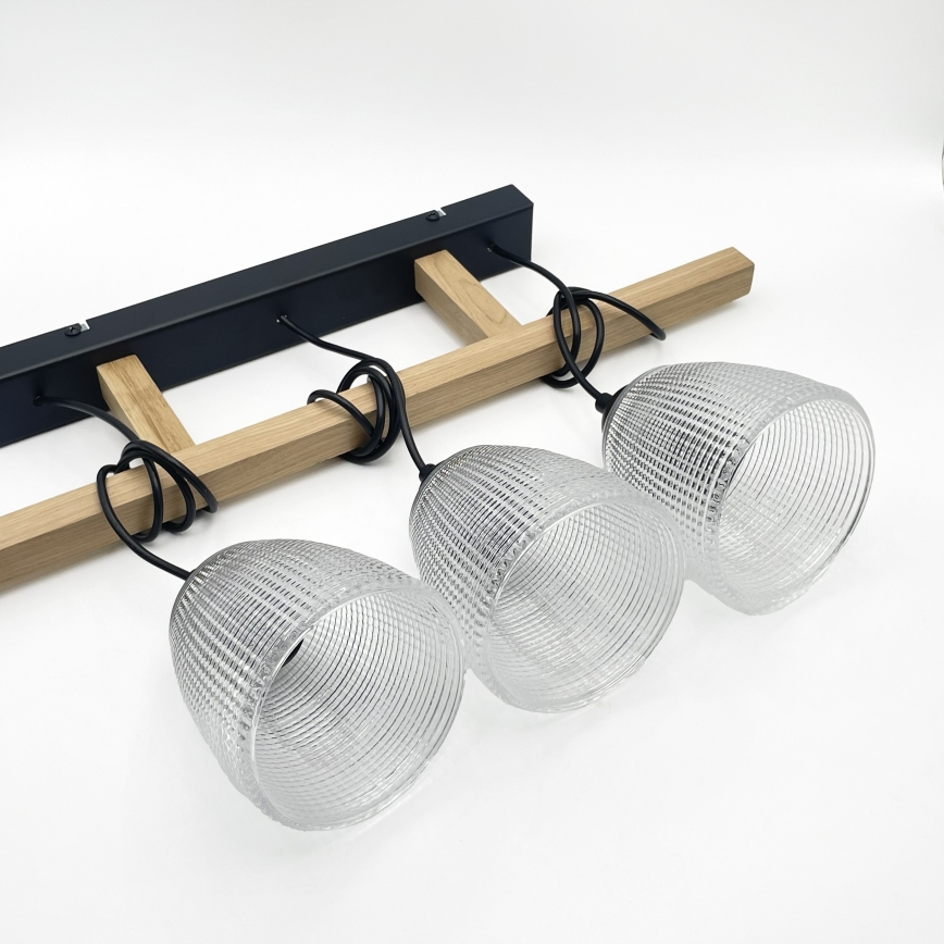 Luster na sajli LEANDRA 3xE27/15W/230V hrast/crna