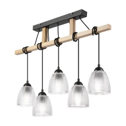 Luster na sajli LEANDRA 5xE27/15W/230V hrast/crna