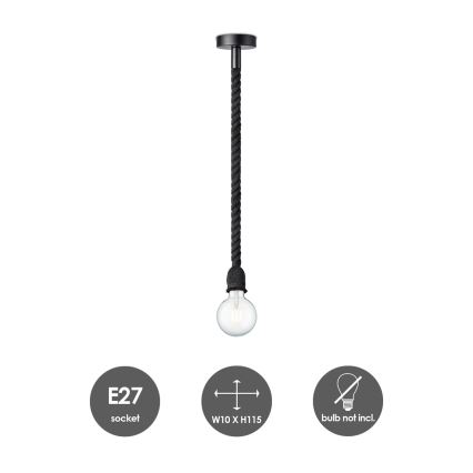 Luster na sajli LEONARDO ROPE 1xE27/10W/230V crna