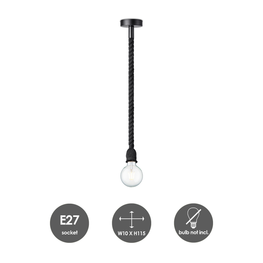 Luster na sajli LEONARDO ROPE 1xE27/10W/230V crna