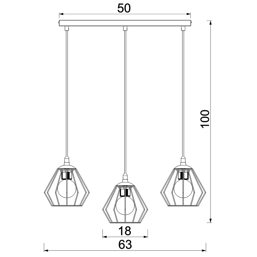 Luster na sajli LETI 3xE27/15W/230W crna