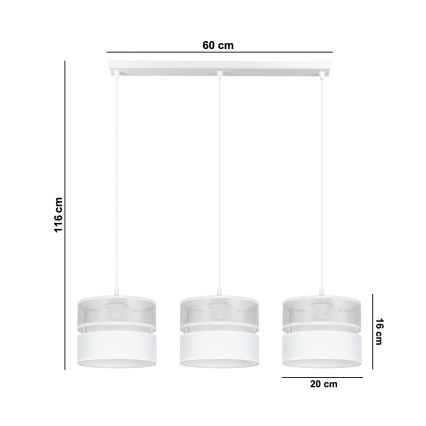 Luster na sajli LIMA 3xE27/60W/230V srebrna/bijela