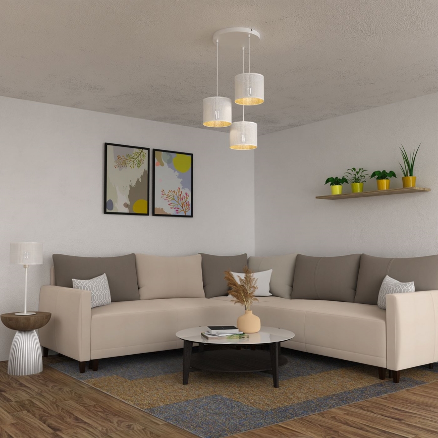 Luster na sajli LOFT SHADE 3xE27/60W/230V bijela/zlatna