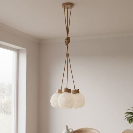 Luster na sajli LOOMIS 3xE27/15W/230V 130 cm bež/hrast