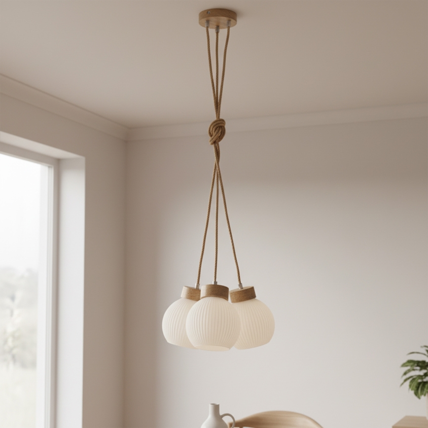 Luster na sajli LOOMIS 3xE27/15W/230V 130 cm bež/hrast