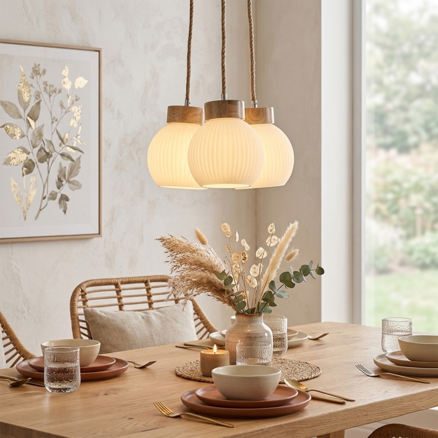 Luster na sajli LOOMIS 3xE27/15W/230V 83 cm bež/hrast