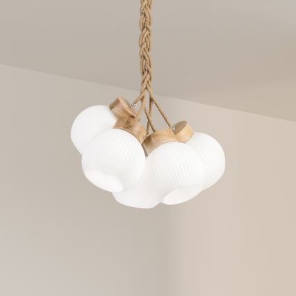 Luster na sajli LOOMIS 3xE27/15W/230V 83 cm bež/hrast