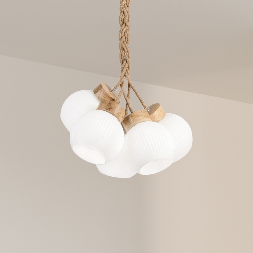 Luster na sajli LOOMIS 3xE27/15W/230V 83 cm bež/hrast