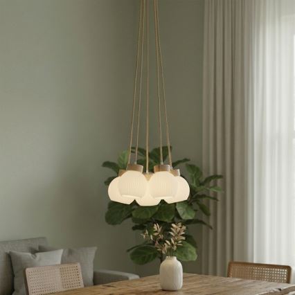Luster na sajli LOOMIS 5xE27/15W/230V 130 cm bež/hrast