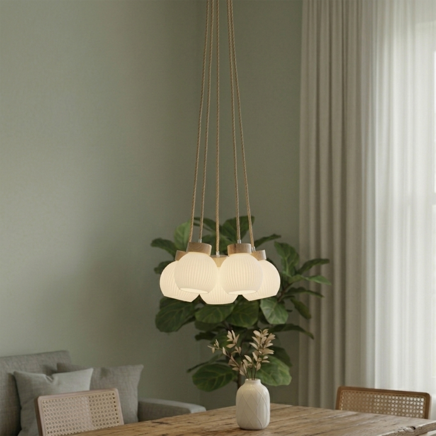 Luster na sajli LOOMIS 5xE27/15W/230V 130 cm bež/hrast