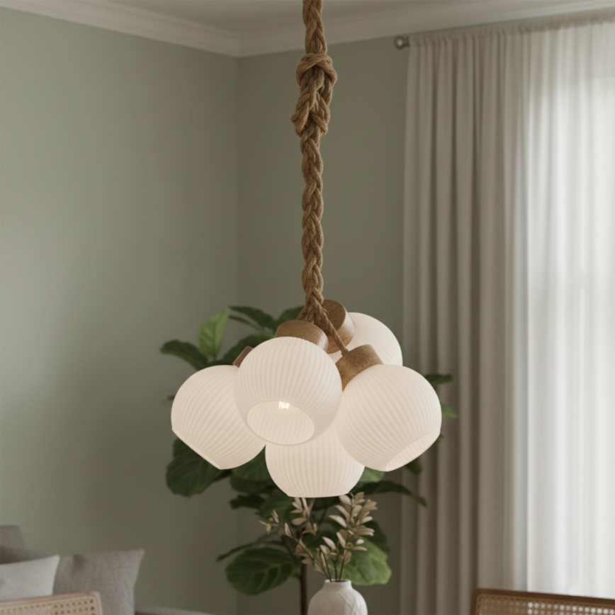 Luster na sajli LOOMIS 5xE27/15W/230V 130 cm bež/hrast