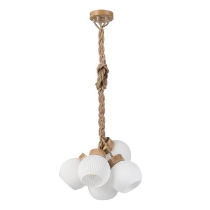 Luster na sajli LOOMIS 5xE27/15W/230V 130 cm bež/hrast