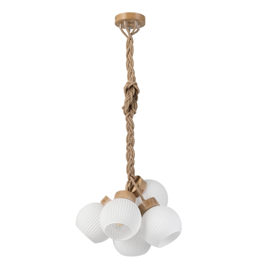 Luster na sajli LOOMIS 5xE27/15W/230V 130 cm bež/hrast