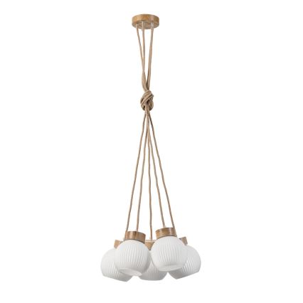 Luster na sajli LOOMIS 5xE27/15W/230V 130 cm bež/hrast