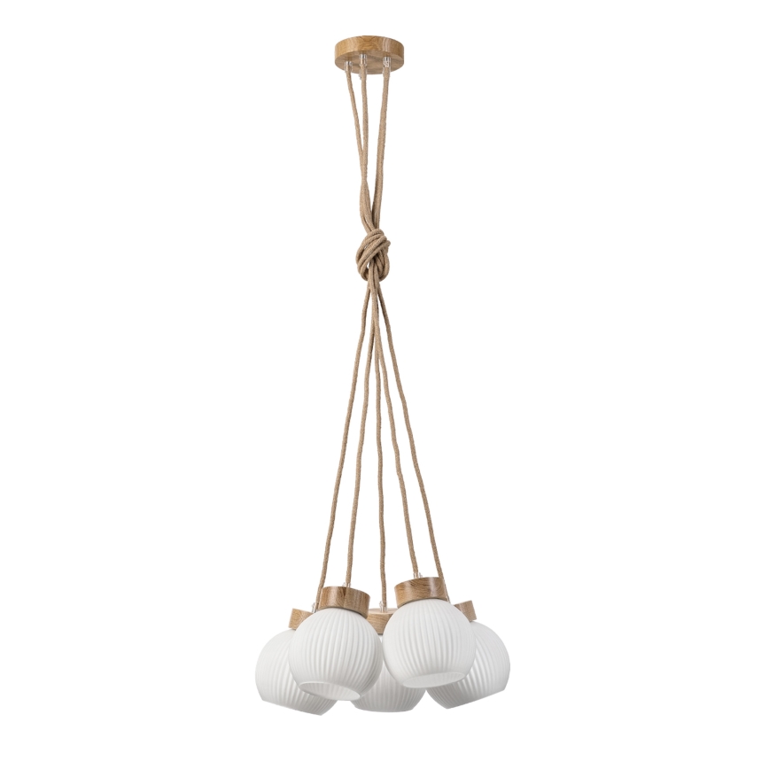 Luster na sajli LOOMIS 5xE27/15W/230V 130 cm bež/hrast