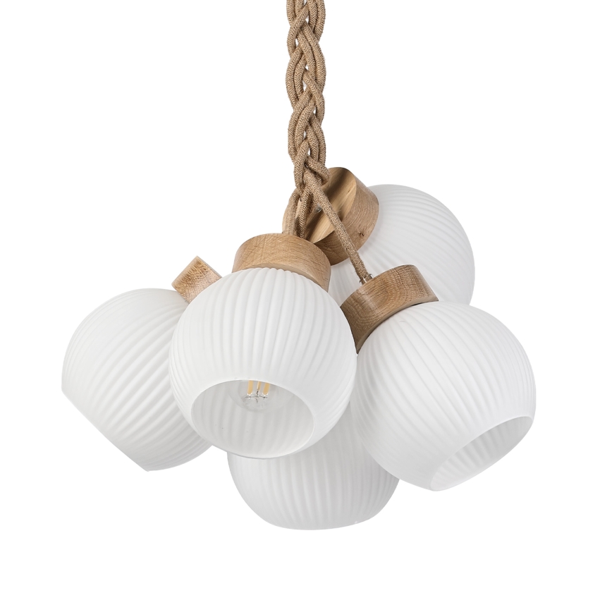 Luster na sajli LOOMIS 5xE27/15W/230V 130 cm bež/hrast