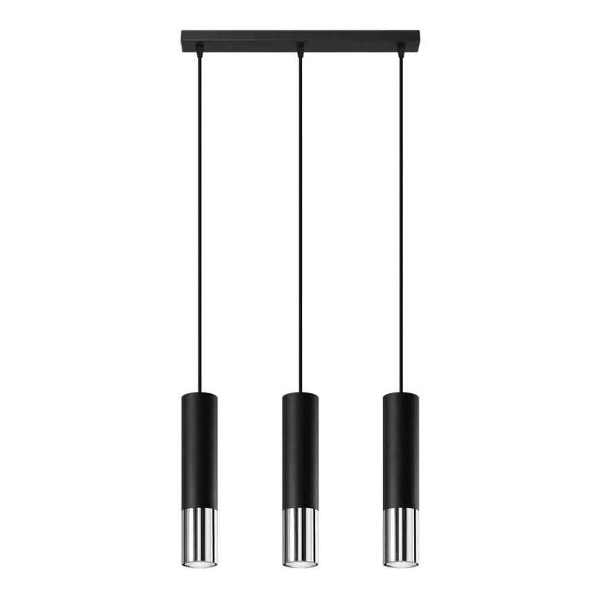 Luster na sajli LOOPEZ 3xGU10/10W/230V crna/sjajni krom